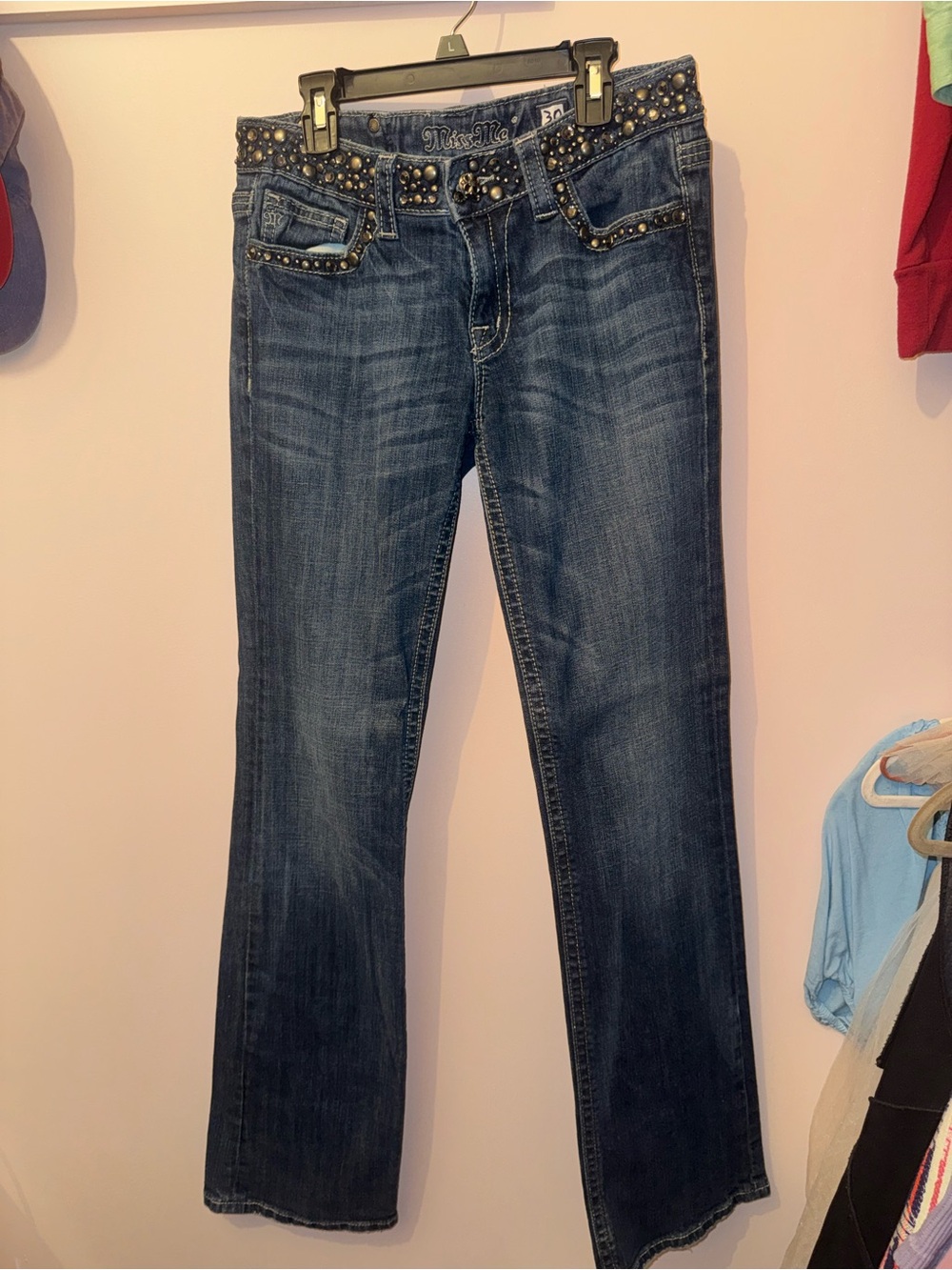 Miss Me Dark Blue Studded Wide Leg Jeans
